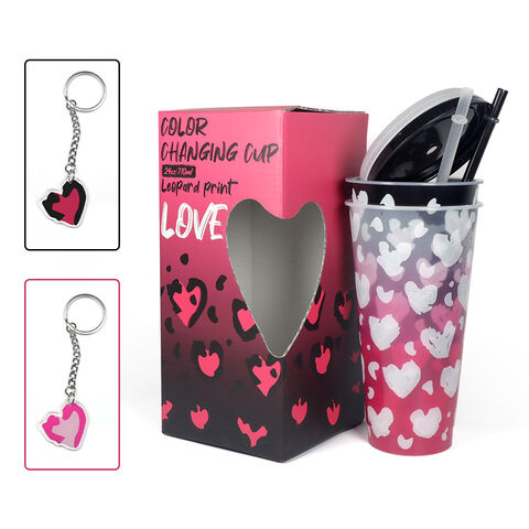 Nouveauté Saint-Valentin 2025 : Gobelet thermosensible 710 ml avec paille, changeant de couleur au froid. Plastique PP simple couche. Tasse à café de Noël.