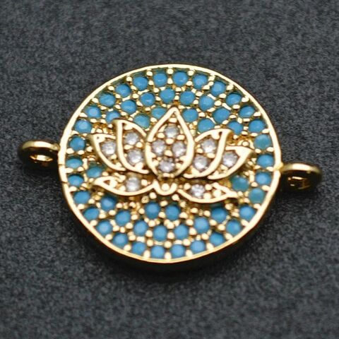 Perles CZ Multicolores, Breloques en Émail Fleur de Lotus, Fermoirs de Collier en Métal