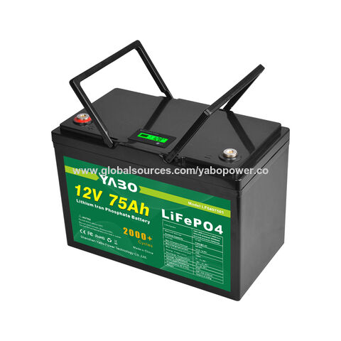 Bateria YABO Next-Gen de Lítio Ferro Fosfato 12V 75Ah com Monitoramento Bluetooth, Recarga Rápida, Superior às Baterias AGM e de Gel