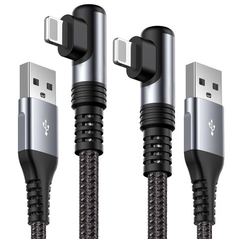 Cable USB A a Lightning de Carga Rápida con Ángulo Recto de 90 Grados, Trenzado en Nylon, para Dispositivos iPhone iOS