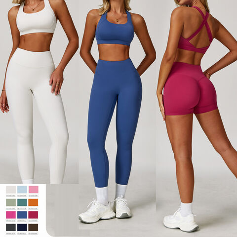 Hochwertiges Yoga-Set: BH, Shirt, Shorts, Leggings - Sportbekleidung für das Training im Fitnessstudio