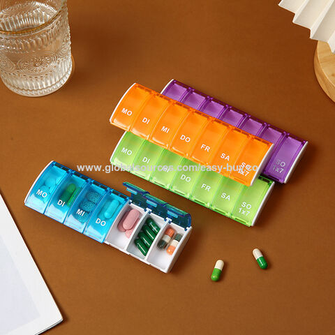 Pillenetuis & -boxen: Bunte, transparente Wochen-Medikamentenbox, tragbare 7-Tage-Medikamentenbox für Geschäftsreisen und Urlaube for sale at factory direct price
