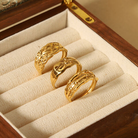 Anillo de Acero Inoxidable Chapado en Oro de 18K de Venta Caliente en Europa y América, Joyería de Moda Ajustable para Mujer, Estilo Vintage