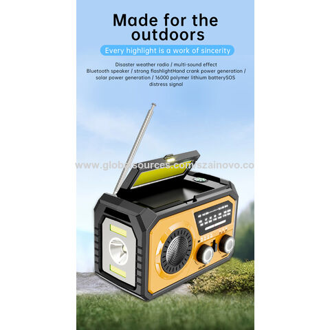 Rádio de Emergência com Manivela, Rádio Meteorológica NOAA AM FM Portátil com Manivela e Energia Solar de 16000mAh com Lanterna de 3 Modos e Luz de Leitura