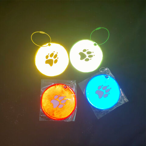 Placa de identificação refletora de alumínio de alta visibilidade para animais de estimação com padrão personalizado para segurança noturna, chaveiro refletor