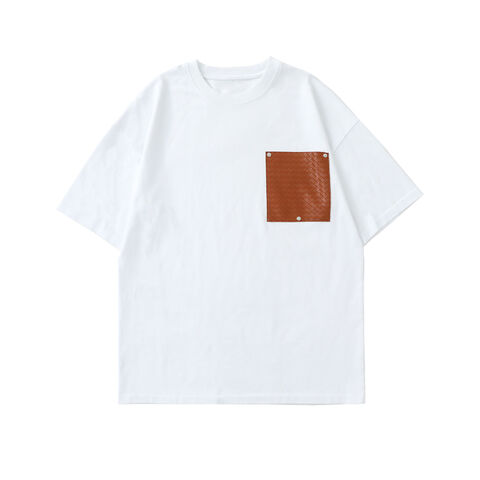 Lässiges Strick-T-Shirt mit Rundhalsausschnitt und aufgesetzter Tasche für Herren, lockeres weißes Herren-T-Shirt für den Sommer