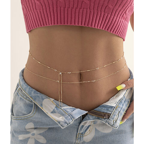Minimalistische, mehrlagige Taillenkette - Schimmernder Anhänger Körperschmuck für Damen, elegante, doppelsträngige Bauchketten