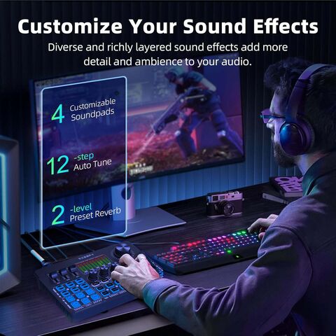 Professionelles 48V Phantomspeisung Audio Mischpult mit intelligenter Geräuschunterdrückung, RGB LED, Soundkarte und DSP-Effekten für PC/Mobilgeräte, TikTok/YT for sale at factory direct price