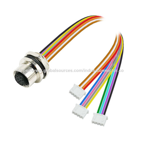 Conector M12 de montaje trasero de 12 pines, cable de conexión 26 AWG, latón PG9 niquelado a cable JST XHP-4, IP67/IP68 for sale at factory direct price