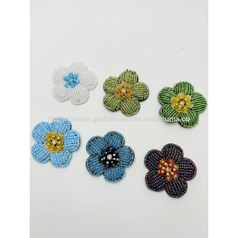 Parche de tela triangular hecho a mano con diamantes de imitación, cuentas y lentejuelas, bordado para coser en ropa, parche de flores