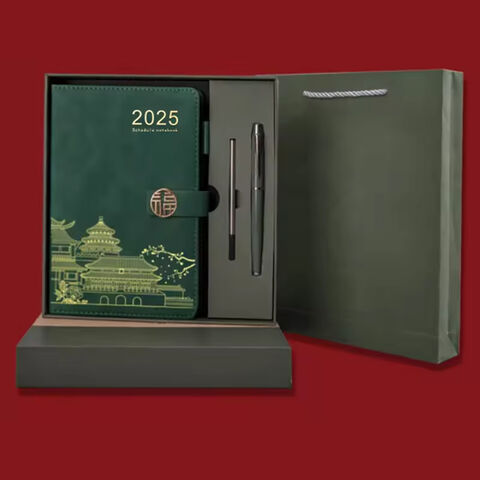 Agenda 2025 avec Logo Personnalisé, Carnet d'Affaires de Luxe A5 à Couverture Rigide en Cuir PU, Coffret Cadeau