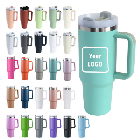 Tazas personalizadas de 30oz 40oz para exteriores, doble pared, acero inoxidable al vacío, vaso de 40 oz con asa y pajita