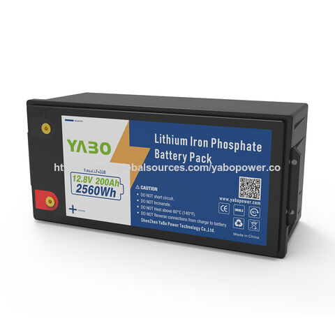 Bateria YABO 12V 200Ah LiFePO4 Ciclo Profundo Power Pack para Sistema Solar Off Grid Backup RV Marinha e Armazenamento de Energia Doméstica