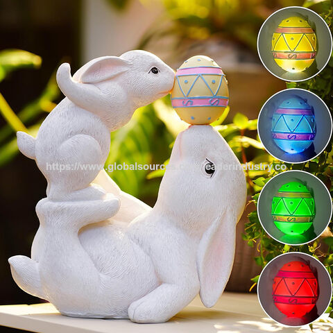 BSCI Factory Solar Garden Outdoor Bunny Decor with Egg LED Lights for sale at factory direct price