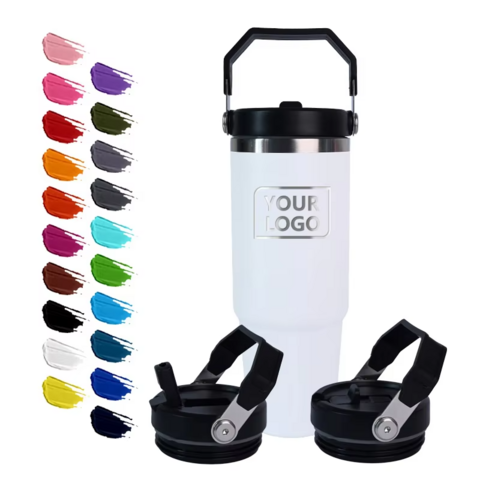 Gobelet de voyage Christina personnalisé de 30 oz pour l'extérieur, tasse à café à double paroi en acier inoxydable, gobelet isolé sous vide avec poignée, couvercle et paille for sale at factory direct price