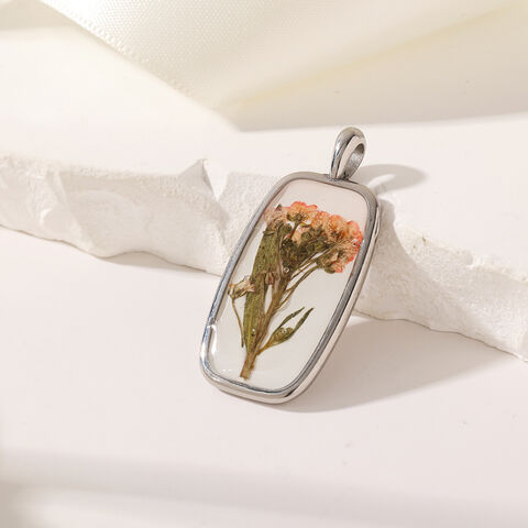 Pingente quadrado de aço inoxidável prateado bonito por atacado com flor seca e óleo para mulheres, ideal para casa e escritório for sale at factory direct price