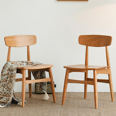 Chaise de Salle à Manger d'Extérieur en Bois, Design Moderne et Simple, Dossier en Bois Massif, Chaise de Lecture Style Japonais Nordique en Bois de Cerisier