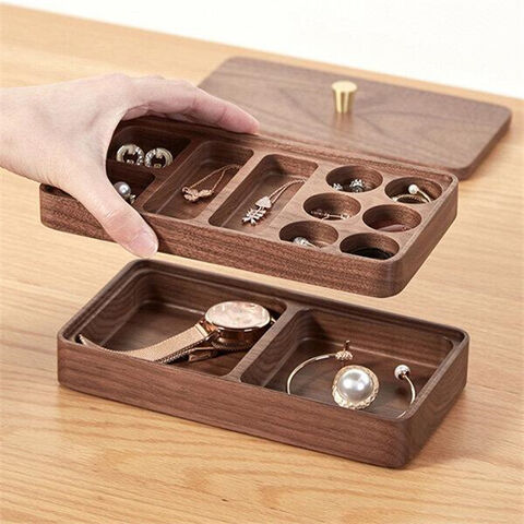 Boîte à Bijoux Personnalisée en Bois à Deux Niveaux avec Compartiments Individuels pour Bagues, Colliers et Grandes Pièces - Fabrication sur Mesure