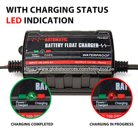 Chargeur d'entretien de batterie 0.75A 6V/12V pour voiture et moto - Empêche la batterie de se décharger, Protection contre la surcharge, Chargeur de batterie