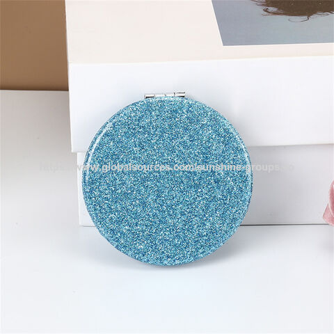 Espejo de maquillaje redondo al por mayor, espejo de maquillaje con brillo en bolsa, espejo de mano pequeño redondo, espejo portátil conveniente for sale at factory direct price