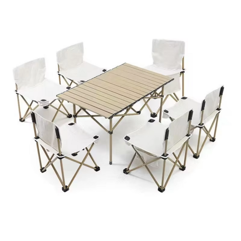 Juego de mesa enrollable y silla plegable portátil para exteriores, metal con respaldo para picnics, barbacoas, camping, coches, aleación de aluminio for sale at factory direct price