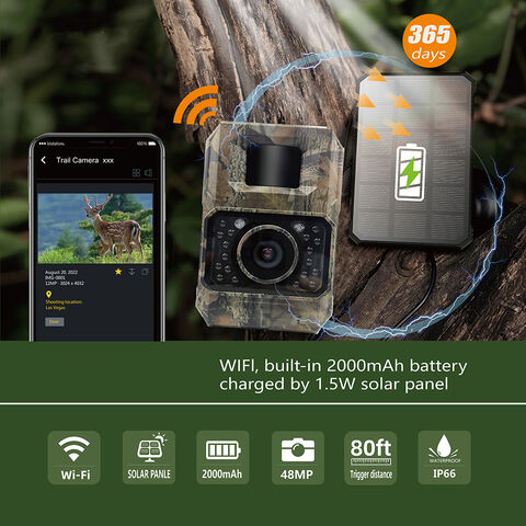 Cámara de Caza 1080P Wifi con Batería de 2000mAh Incorporada y Panel Solar - Ideal para Vigilancia de Fauna