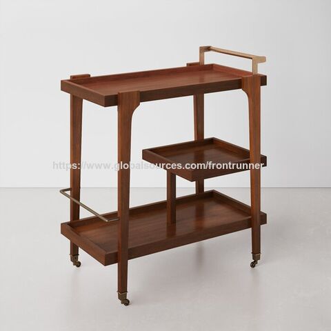 Carrito de Comida de Madera de 3 Niveles con Posavasos para Restaurante - Mesa Auxiliar Rodante con Estante - Carrito de Cocina de Madera for sale at factory direct price