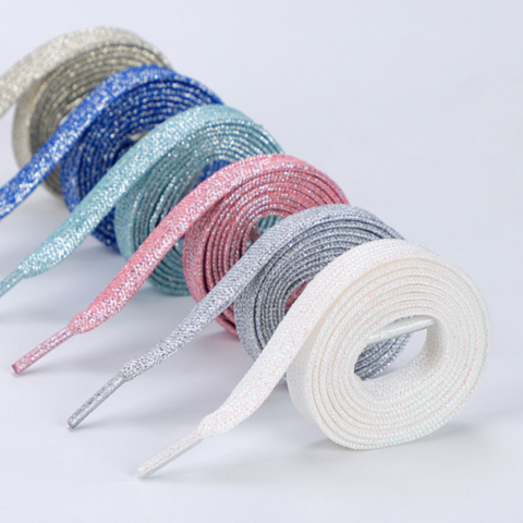 Cordones de poliéster de doble capa para zapatillas, color blanco, brillo perlado, colores oro y plata, cordones planos para calzado. for sale at factory direct price