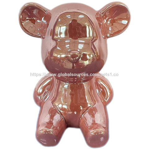 Estátua de Urso de Cerâmica Ornamento Figurine Urso Ornamento de Casa Mealheiro Banco de Moedas Caixa de Dinheiro para Decoração de Quarto Presente de Aniversário (Rosa)
