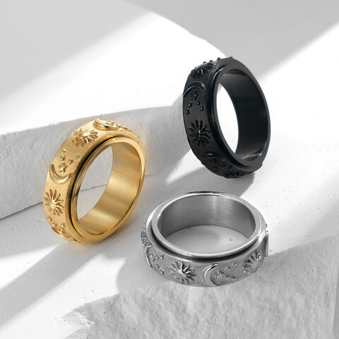 Stern Mond Sonne Titan Stahl Ring, drehbarer Dekompressionsring, modischer Edelstahl Schmuck