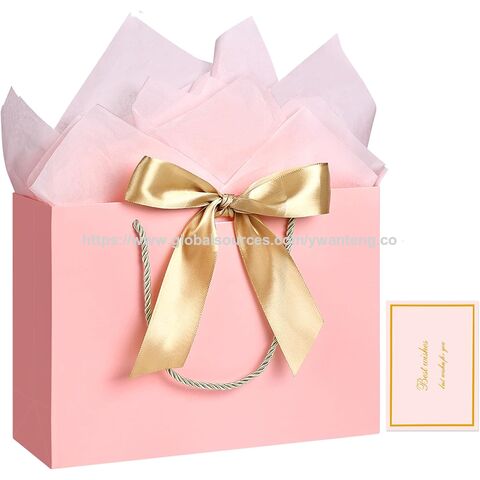 Pink color Portable paper gift bags, birthday gift bags for wedding party and Mother's Day gift bags for sale at factory direct price