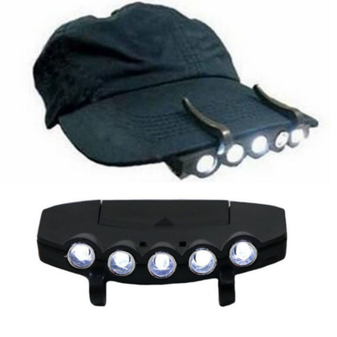 5 LED Kappenlampe, Schirmlampe, Hutlampe, Angel Stirnlampe, Nachtangel Lampe, inklusive Batterien