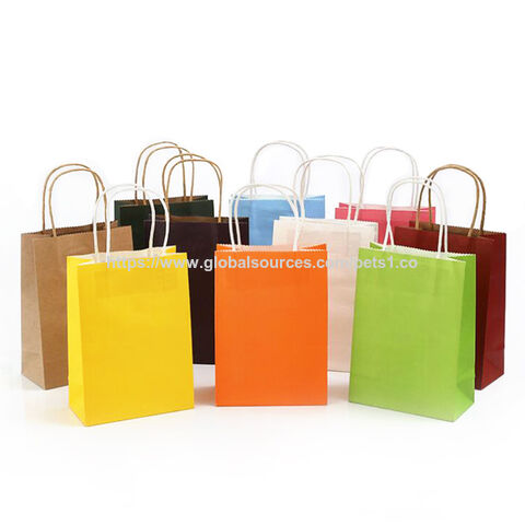 Kraftpapier-Geschenktüten mit gedrehten Griffen, sortierte Regenbogenfarben, Papiertragetaschen für Geburtstag, Geschenke, Einkauf im Großhandel