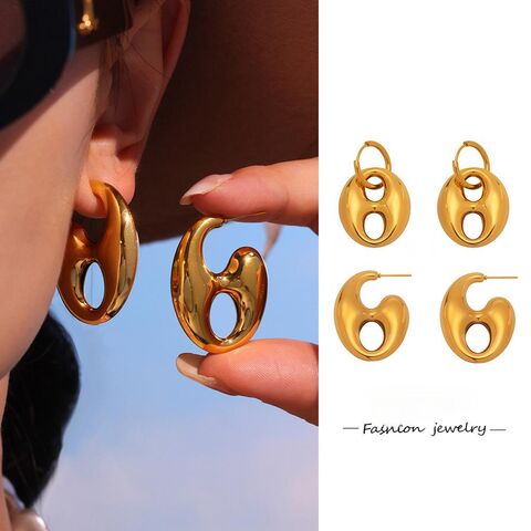 SISSLIA Boucles d'oreilles pendantes en acier inoxydable de haute qualité, motif grain de café creux, plaqué or 18 carats, nouveau design tendance