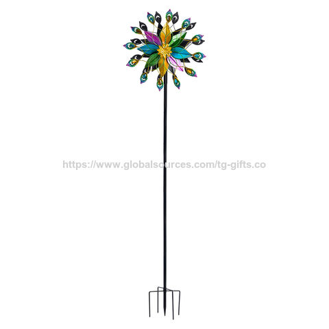 Ornamentos de metal para jardinagem, cata-vento colorido de dupla face, decoração pastoral de jardim de pátio ao ar livre, ornamentos de cata-vento de ferro