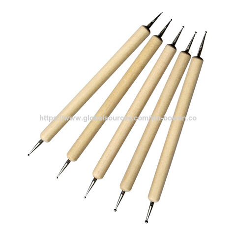 Juego de 5 herramientas de punteado para arcilla polimérica, cerámica y escultura con mango de madera natural Xin Bowen - Herramientas para modelado y manicura