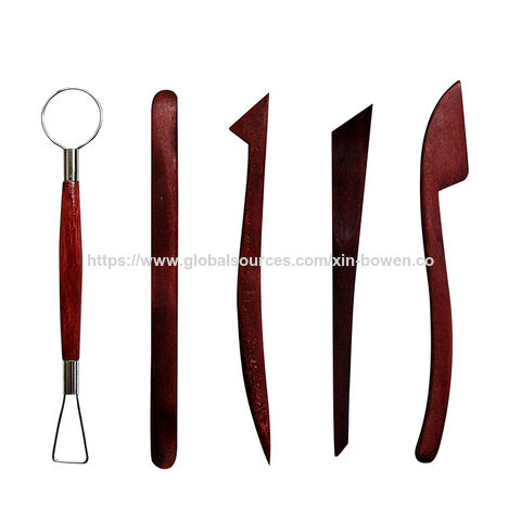 Juego de 5 herramientas de arcilla portátiles de madera roja Xin Bowen para esculpir arcilla, herramientas multifuncionales de bricolaje, juego de herramientas de cerámica