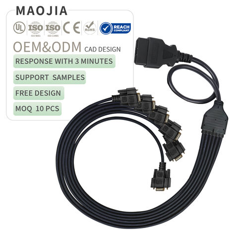 كابل محول احترافي OBD2 ذكر إلى 6 منافذ DB9 أنثى، مقسم تسلسلي RS232 CAN Bus للسيارات لتشخيص المركبات
