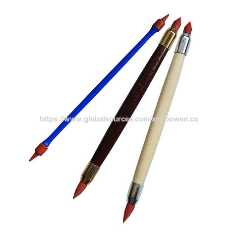 Xin Bowen Juego de 3 Lápices de Silicona, Plástico y Madera para Escultura de Arcilla y Cerámica, con Doble Punta para Limpiar Huellas Dactilares, Herramientas de Cerámica