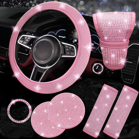Fundas para volante de coche con diamantes, fundas brillantes para cinturón de seguridad de agua, posavasos para coche