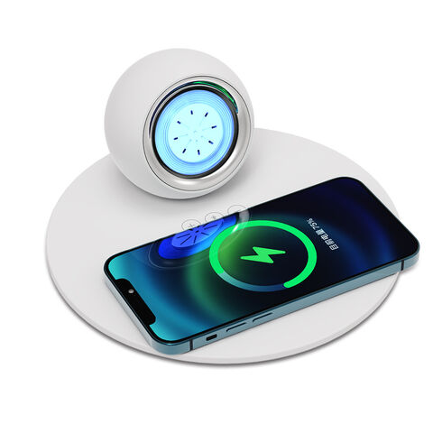 Base de Chargement sans Fil K22B 15W Certifiée Qi avec Diffuseur d'Aromathérapie, Haut-parleur Bluetooth et Veilleuse