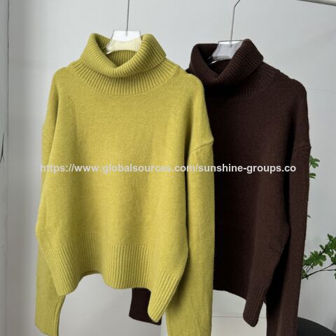 Suéter de lana de cuello alto y manga corta para mujer, color sólido, estilo invierno y otoño, corte holgado, tejido de punto grueso y versátil para mayoristas for sale at factory direct price
