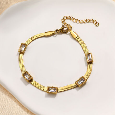 Gelang zirkon kubik persegi berlapis emas 18k baja tahan karat gaya fesyen grosir cocok untuk semua orang.