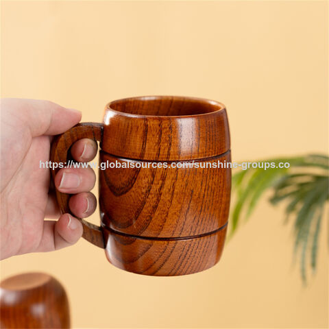 Chope à bière en bois, tasse à café créative en bois, tasse de style japonais avec poignée, résistante aux hautes températures