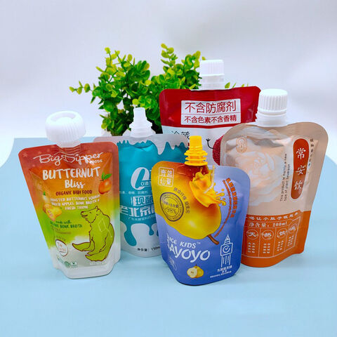 Bolsa de pie con boquilla para envasado de alimentos, bebidas líquidas, agua, zumos y yogur, fabricada a medida for sale at factory direct price