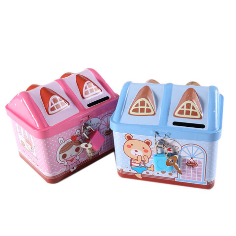 Cajas de dinero, hucha de hierro con diseño de niño y niña, alcancía de dibujos animados para niños, tarro para monedas de cambio, caja de dulces para bodas