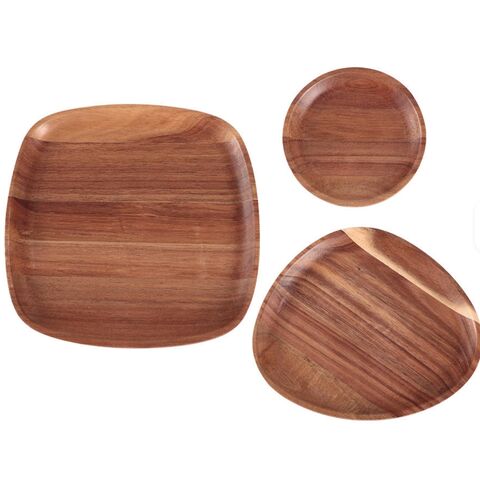 Platos de Madera de Acacia con Diseño Moderno - Platos Desechables para Cena, Juego de Vajilla para Hoteles, Accesorios de Cocina Pulidos a Mano