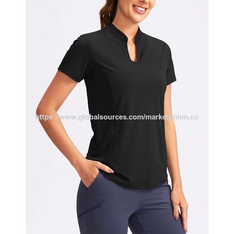 Polo de Golfe Feminino Decote em V Manga Curta Sem Gola Secagem Rápida Camiseta Tênis Corrida Tops de Golfe para Mulheres - Atacado for sale at factory direct price