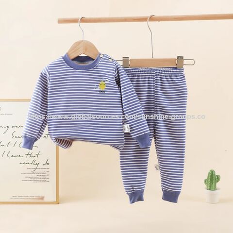 Conjunto Quente de Algodão com Listras Duplas para Bebê Estilo Primavera e Outono - Casaco e Calças de Outono para Bebê for sale at factory direct price