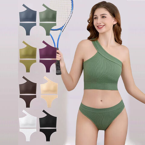 Ensembles de Yoga 2 Pièces Personnalisés, Soutien-Gorge de Sport Une Épaule, Vêtements de Sport Femme, Gym, Fitness, Tongs, Culottes, Ensembles de Sous-Vêtements